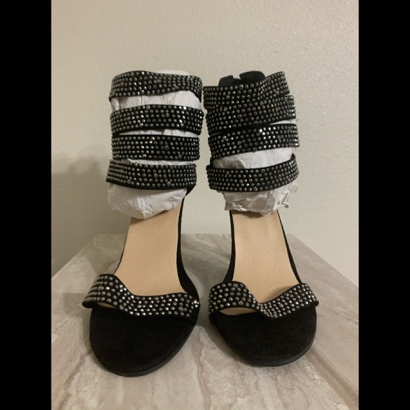 Open Toe Rhinestone Strappy Ankle Cuff Stiletto - Picture 2 of 8